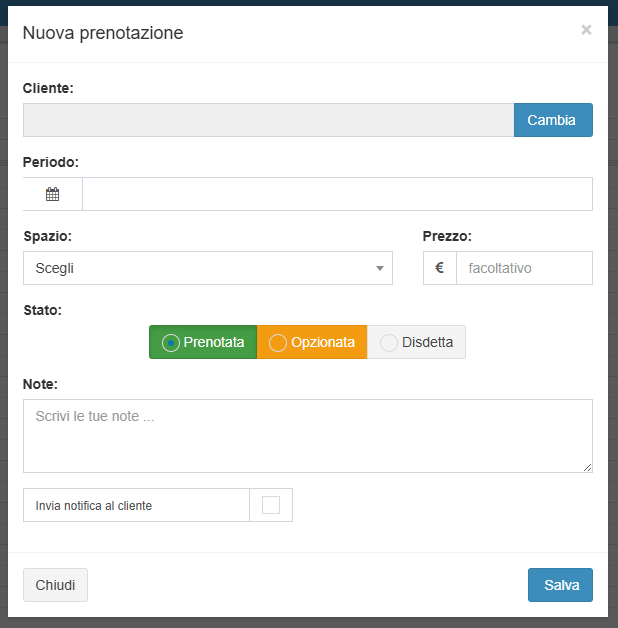 Screenshot della finestra Aggiungi prenotazione
